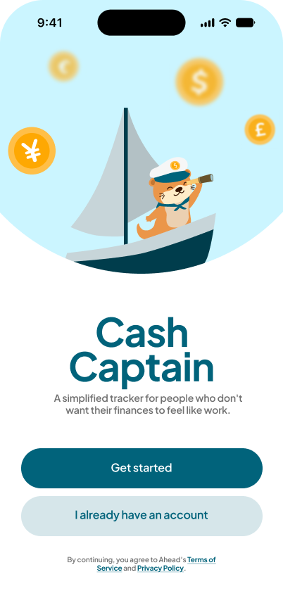 Cash Captain iOS welcome screen on iPhone